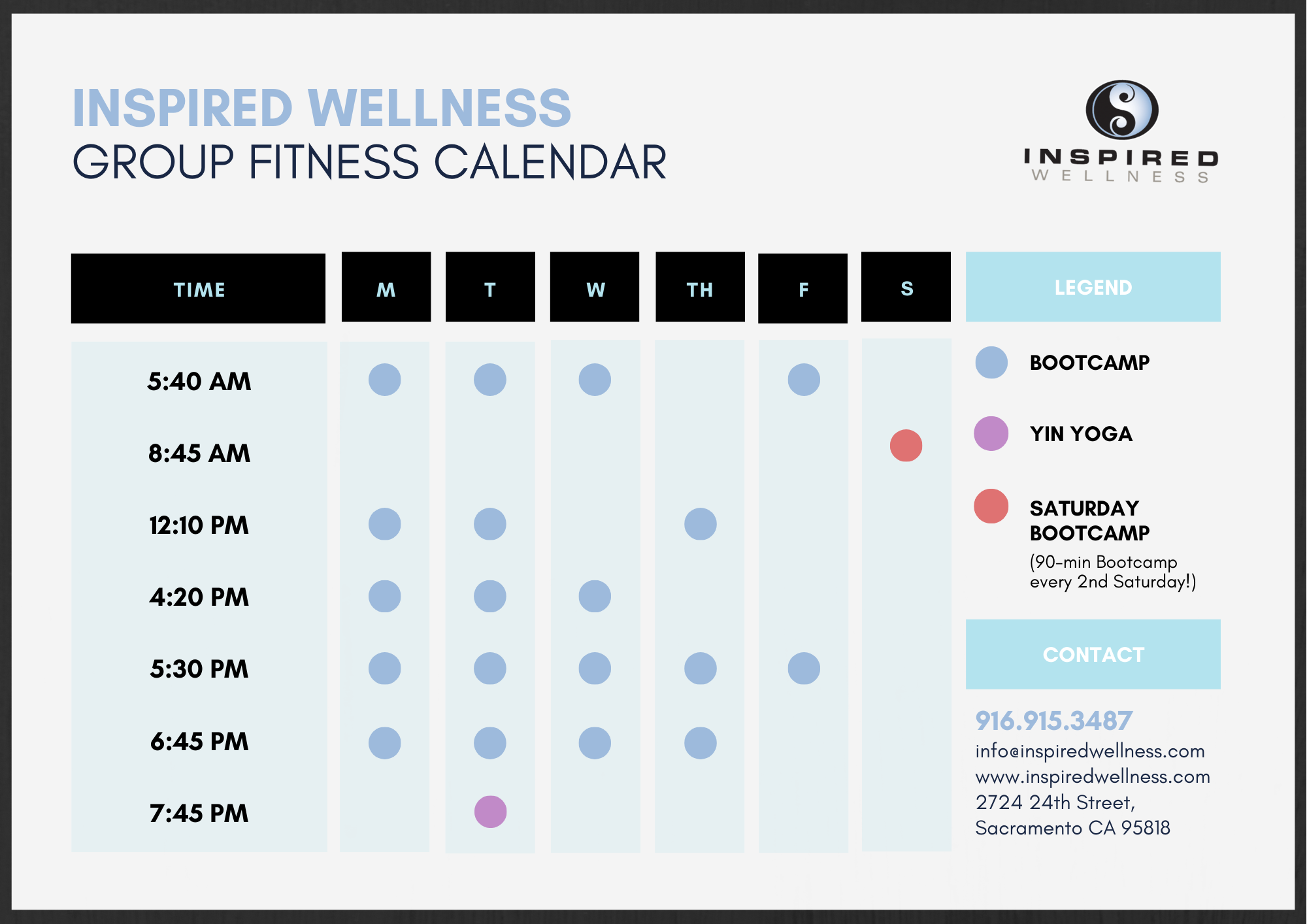 2020 IW Bootcamp Schedule - Inspired Wellness